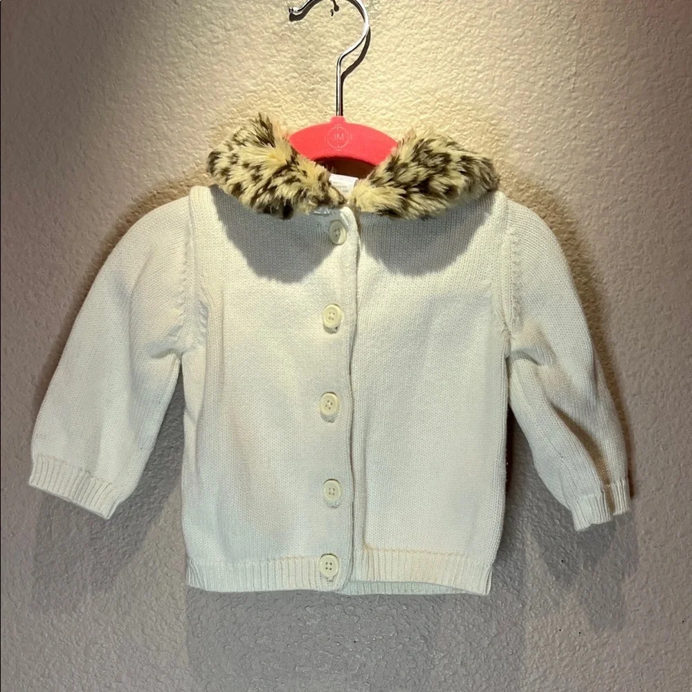 Gymboree Baby Girl’s leopard Print Fur Collar Cardigan Sweater Cream 6-12 Months